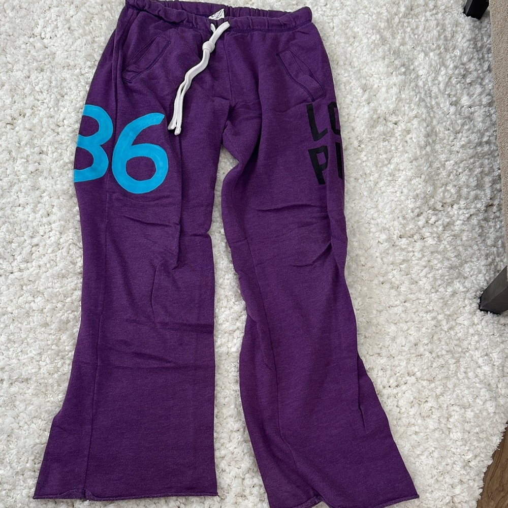PINK Victoria's Secret Purple Joggers with Blue Print